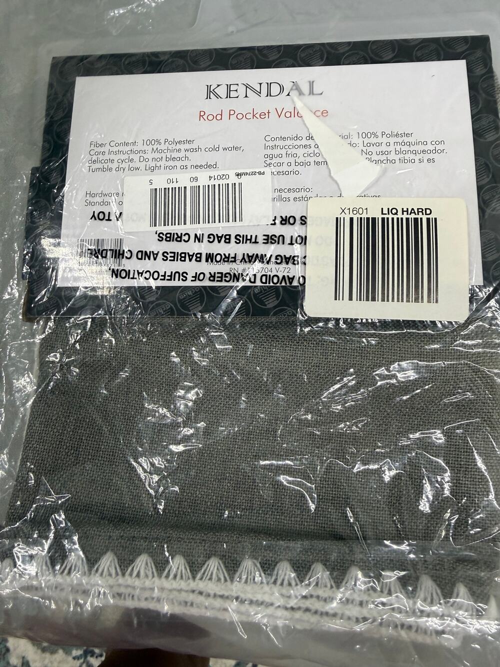Kendal Rod Pocket Valance Gray 54x18 – New